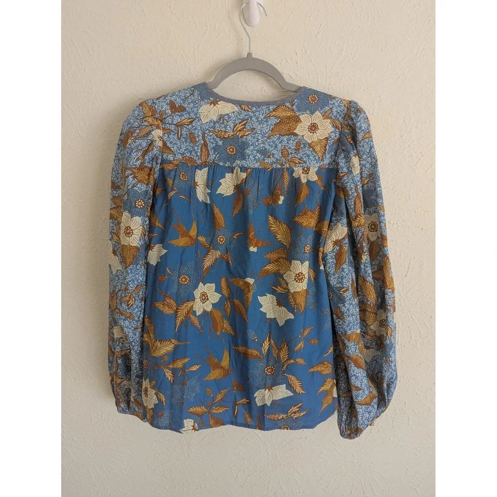 Ulla Johnson Joanie Blouse Size 10 Lapis Blue Floral Puff Sleeve $295